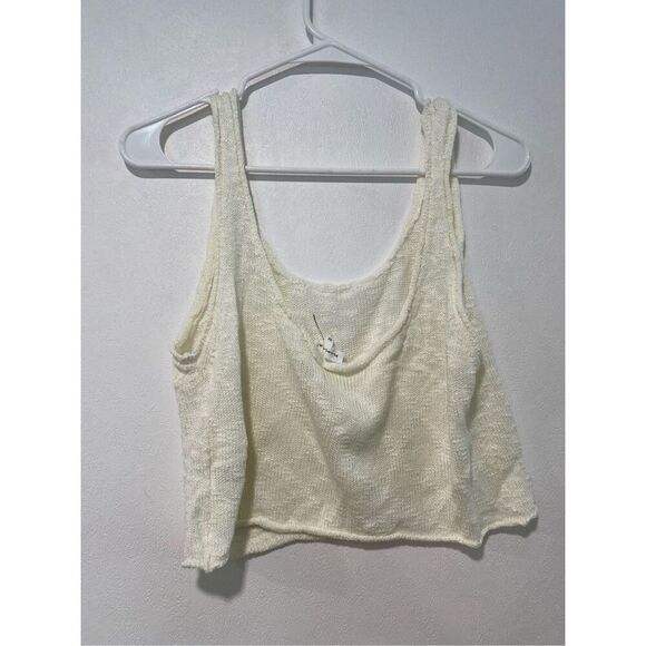 Minimalist Cream Knit Crop Tank Top | Size M | Sleeveless Soft Sweater Vest Aest - Picture 2 of 5